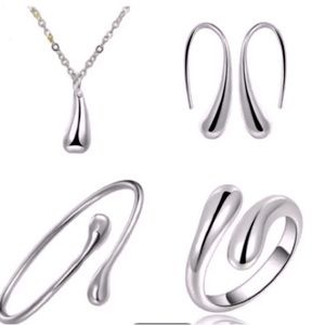 Silver Jewelry set - Pair of Earrings, Necklace, adjustable Bracelet, Ring